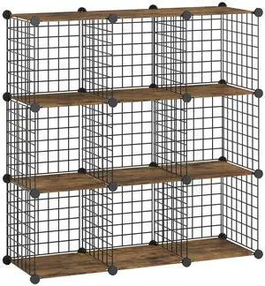 Wire Cube Storage Organizer, 9-Cube Shelves, Modular Shelves with Metal Grid, DIY Closet Cabinet for Living Room, Bedroom, Rustic Brown and Black BF09CW01 Wire Cube Storage Organizer, 9-Cube Shelves, Modular Shelves with Metal Grid, DIY Closet Cabinet for Living Room, Bedroom, Rustic Brown and Black BF09CW01