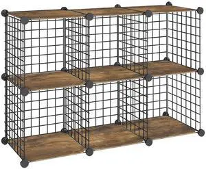 Wire Cube Storage Organizer, 6-Cube Shelves, Modular Shelves with Metal Grid, DIY Closet Cabinet for Living Room, Bedroom, Rustic Brown and Black BF06CW01 Wire Cube Storage Organizer, 6-Cube Shelves, Modular Shelves with Metal Grid, DIY Closet Cabinet for Living Room, Bedroom, Rustic Brown and Black BF06CW01