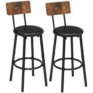 Bar Stools, Bar Stools Set of 2 with PU Upholstered, Bar Chairs with Footrest and Back, 26" Bar Stools for Kitchen Island, Dining Room, Easy to Assemble, Rustic Brown and Black BF31BY01G2 Bar Stools, Bar Stools Set of 2 with PU Upholstered, Bar Chairs with Footrest and Back, 26" Bar Stools for Kitchen Island, Dining Room, Easy to Assemble, Rustic Brown and Black BF31BY01G2