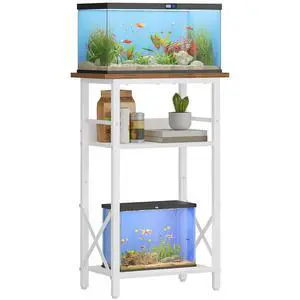 10 Gallon Aquarium Stand, 3-Tier Fish Tank Stand with Storage, Reptile Turtle Tank Stand with Metal Frame, 20.5" L x 11" W, Walnut and White WH52FT01 10 Gallon Aquarium Stand, 3-Tier Fish Tank Stand with Storage, Reptile Turtle Tank Stand with Metal Frame, 20.5" L x 11" W, Walnut and White WH52FT01