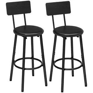 Bar Stools, Set of 2 Bar Stools with PU Upholstered, Bar Chairs with Footrest and Back, 26" Barstools for Kitchen Island, Dining Room, Easy to Assemble, Black BK31BY01G2 Bar Stools, Set of 2 Bar Stools with PU Upholstered, Bar Chairs with Footrest and Back, 26" Barstools for Kitchen Island, Dining Room, Easy to Assemble, Black BK31BY01G2