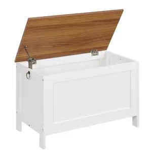 Toy Box, Retro Wooden Look Storage Chest with Safety Hinge, Entryway Storage Bench Supports 220 lb, 29.9 x 15.7 x 18.9 Inches Toy Chest Organizer, Easy Assembly (White and Walnut) WH75CW01G1 Toy Box, Retro Wooden Look Storage Chest with Safety Hinge, Entryway Storage Bench Supports 220 lb, 29.9 x 15.7 x 18.9 Inches Toy Chest Organizer, Easy Assembly (White and Walnut) WH75CW01G1