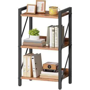 Bookshelf, 3-Tier Industrial Bookcase, Book Shelf Storage Organizer, Small Bookshelf with Metal Frame for Living Room, Bedroom, Home Office, Kitchen, Rustic Brown and Black BF71SJ01 Bookshelf, 3-Tier Industrial Bookcase, Book Shelf Storage Organizer, Small Bookshelf with Metal Frame for Living Room, Bedroom, Home Office, Kitchen, Rustic Brown and Black BF71SJ01