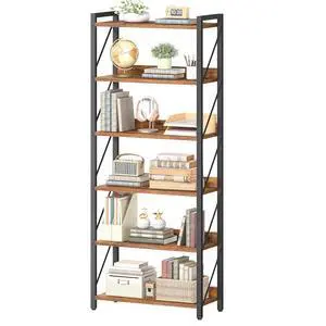 Bookshelf, 6-Tier Industrial Bookcase, Book Shelf Storage Organizer, Tall Bookshelf with Metal Frame for Living Room, Bedroom, Home Office, Kitchen, Rustic Brown and Black BF726SJ01 Bookshelf, 6-Tier Industrial Bookcase, Book Shelf Storage Organizer, Tall Bookshelf with Metal Frame for Living Room, Bedroom, Home Office, Kitchen, Rustic Brown and Black BF726SJ01