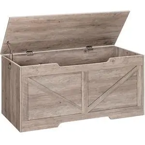 Storage Bench, 43.3 Retro Wooden Storage Chest with U-Shaped Cut-Out Pull, Safety Hinge, Supports 220 lb and Easy Assembly for Toy Box Organizer (Greige) BG772CW01 Storage Bench, 43.3 Retro Wooden Storage Chest with U-Shaped Cut-Out Pull, Safety Hinge, Supports 220 lb and Easy Assembly for Toy Box Organizer (Greige) BG772CW01