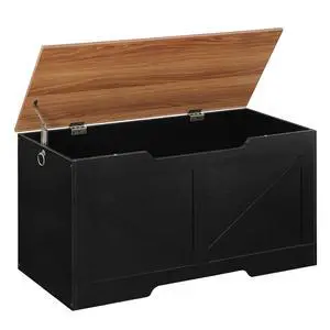 Storage Bench, 39.4" Retro Wooden Storage Chest with U-Shaped Cut-Out Pull, Safety Hinge, Supports 220 lb and Easy Assembly for Toy Box Organizer (Black and Walnut) BH771CW01 Storage Bench, 39.4" Retro Wooden Storage Chest with U-Shaped Cut-Out Pull, Safety Hinge, Supports 220 lb and Easy Assembly for Toy Box Organizer (Black and Walnut) BH771CW01