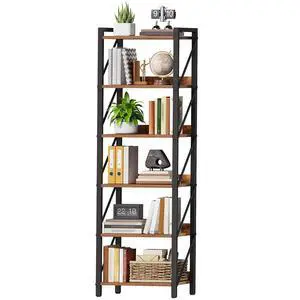 Bookshelf, 6-Tier Industrial Bookcase, Book Shelf Storage Organizer, Tall Bookshelf with Metal Frame for Living Room, Bedroom, Home Office, Kitchen, Rustic Brown and Black BF72SJ01 Bookshelf, 6-Tier Industrial Bookcase, Book Shelf Storage Organizer, Tall Bookshelf with Metal Frame for Living Room, Bedroom, Home Office, Kitchen, Rustic Brown and Black BF72SJ01