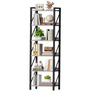 Bookshelf, 6-Tier Industrial Bookcase, Book Shelf Storage Organizer, Tall Bookshelf with Metal Frame for Living Room, Bedroom, Home Office, Kitchen, Greige and Black BG72SJ01 Bookshelf, 6-Tier Industrial Bookcase, Book Shelf Storage Organizer, Tall Bookshelf with Metal Frame for Living Room, Bedroom, Home Office, Kitchen, Greige and Black BG72SJ01
