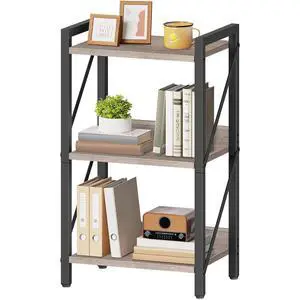 Bookshelf, 3-Tier Industrial Bookcase, Book Shelf Storage Organizer, Small Bookshelf with Metal Frame for Living Room, Bedroom, Home Office, Kitchen, Greige and Black BG71SJ01 Bookshelf, 3-Tier Industrial Bookcase, Book Shelf Storage Organizer, Small Bookshelf with Metal Frame for Living Room, Bedroom, Home Office, Kitchen, Greige and Black BG71SJ01