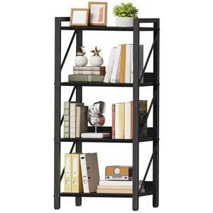 Bookshelf, 4-Tier Industrial Bookcase, Book Shelf Storage Organizer, Small Bookshelf with Metal Frame for Living Room, Bedroom, Home Office, Kitchen, Black BB40SJ01 Bookshelf, 4-Tier Industrial Bookcase, Book Shelf Storage Organizer, Small Bookshelf with Metal Frame for Living Room, Bedroom, Home Office, Kitchen, Black BB40SJ01