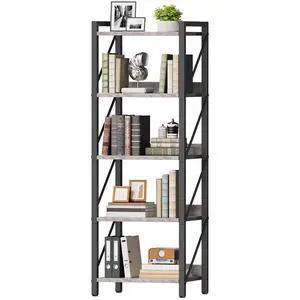 Bookshelf, 5-Tier Industrial Bookcase, Book Shelf Storage Organizer, Tall Bookshelf with Metal Frame for Living Room, Bedroom, Home Office, Kitchen, Greige and Black BG73SJ01 Bookshelf, 5-Tier Industrial Bookcase, Book Shelf Storage Organizer, Tall Bookshelf with Metal Frame for Living Room, Bedroom, Home Office, Kitchen, Greige and Black BG73SJ01