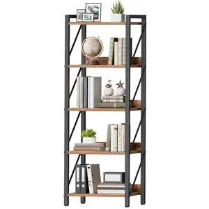 Bookshelf, 5-Tier Industrial Bookcase, Book Shelf Storage Organizer, Tall Bookshelf with Metal Frame for Living Room, Bedroom, Home Office, Kitchen, Rustic Brown and Black BF73SJ01 Bookshelf, 5-Tier Industrial Bookcase, Book Shelf Storage Organizer, Tall Bookshelf with Metal Frame for Living Room, Bedroom, Home Office, Kitchen, Rustic Brown and Black BF73SJ01