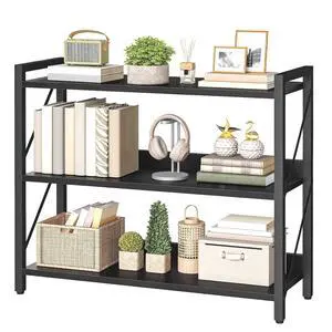 Bookshelf, 3-Tier Industrial Bookcase, Book Shelf Storage Organizer, Bookshelf with Metal Frame for Living Room, Bedroom, Home Office, Kitchen, Black BB718SJ01 Bookshelf, 3-Tier Industrial Bookcase, Book Shelf Storage Organizer, Bookshelf with Metal Frame for Living Room, Bedroom, Home Office, Kitchen, Black BB718SJ01
