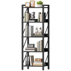 Bookshelf, 5-Tier Industrial Bookcase, Book Shelf Storage Organizer, Tall Bookshelf with Metal Frame for Living Room, Bedroom, Home Office, Kitchen, Black BB73SJ01 Bookshelf, 5-Tier Industrial Bookcase, Book Shelf Storage Organizer, Tall Bookshelf with Metal Frame for Living Room, Bedroom, Home Office, Kitchen, Black BB73SJ01