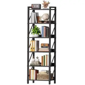 Bookshelf, 6-Tier Industrial Bookcase, Book Shelf Storage Organizer, Tall Bookshelf with Metal Frame for Living Room, Bedroom, Home Office, Kitchen, Black BB72SJ01 Bookshelf, 6-Tier Industrial Bookcase, Book Shelf Storage Organizer, Tall Bookshelf with Metal Frame for Living Room, Bedroom, Home Office, Kitchen, Black BB72SJ01