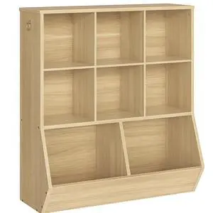 Kids Bookshelf, Toy Storage Organzier with 8 Cubicles, Bookcase Footboard, Bookshelf for Kids, for Playroom, Nursery, Bedroom, and School, Natural NL35CW01G1 Kids Bookshelf, Toy Storage Organzier with 8 Cubicles, Bookcase Footboard, Bookshelf for Kids, for Playroom, Nursery, Bedroom, and School, Natural NL35CW01G1
