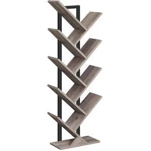 Tree Bookshelf, 9-Tier Bookcase Wooden Shelves, Floor Standing Storage Rack, for Display of CDs, Books in Living Room, Home Office, Wood Storage Rack for Bedroom, Greige BG08SJ01G1 Tree Bookshelf, 9-Tier Bookcase Wooden Shelves, Floor Standing Storage Rack, for Display of CDs, Books in Living Room, Home Office, Wood Storage Rack for Bedroom, Greige BG08SJ01G1