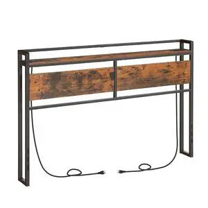 Headboard Queen Size, Headboard with 2 Outlets and 4 USB Ports, Adjustable Height, Storage Rack, Sturdy and Stable, Easy Assembly, Rustic Brown and Black Headboard Queen Size, Headboard with 2 Outlets and 4 USB Ports, Adjustable Height, Storage Rack, Sturdy and Stable, Easy Assembly, Rustic Brown and Black