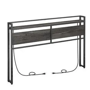 Headboard Queen Size, Headboard with 2 Outlets and 4 USB Ports, Adjustable Height, Storage Rack, Sturdy and Stable, Easy Assembly, Charcoal Gray and Black Headboard Queen Size, Headboard with 2 Outlets and 4 USB Ports, Adjustable Height, Storage Rack, Sturdy and Stable, Easy Assembly, Charcoal Gray and Black