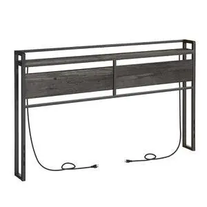 King Size Headboard, Headboard with 2 Outlets and 4 USB Ports, Adjustable Height, Storage Rack, Sturdy and Stable, Easy Assembly, Charcoal Gray and Black King Size Headboard, Headboard with 2 Outlets and 4 USB Ports, Adjustable Height, Storage Rack, Sturdy and Stable, Easy Assembly, Charcoal Gray and Black