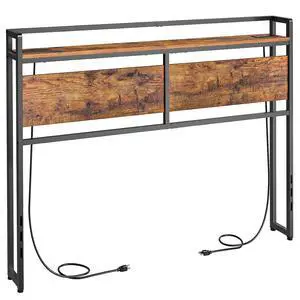 Headboard Full Size, Headboard with 2 Outlets and 4 USB Ports, Adjustable Height, Storage Rack, Sturdy and Stable, Easy Assembly, Rustic Brown and Black Headboard Full Size, Headboard with 2 Outlets and 4 USB Ports, Adjustable Height, Storage Rack, Sturdy and Stable, Easy Assembly, Rustic Brown and Black