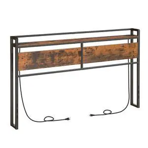 King Size Headboard, Headboard with 2 Outlets and 4 USB Ports, Adjustable Height, Storage Rack, Sturdy and Stable, Easy Assembly, Rustic Brown and Black King Size Headboard, Headboard with 2 Outlets and 4 USB Ports, Adjustable Height, Storage Rack, Sturdy and Stable, Easy Assembly, Rustic Brown and Black