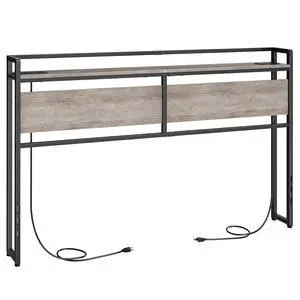 King Size Headboard, Headboard with 2 Outlets and 4 USB Ports, Adjustable Height, Storage Rack, Sturdy and Stable, Easy Assembly, Greige and Black King Size Headboard, Headboard with 2 Outlets and 4 USB Ports, Adjustable Height, Storage Rack, Sturdy and Stable, Easy Assembly, Greige and Black