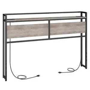 Queen Size Headboard, Headboard with 2 Outlets and 4 USB Ports, Adjustable Height, Storage Rack, Sturdy and Stable, Easy Assembly, Greige and Black Queen Size Headboard, Headboard with 2 Outlets and 4 USB Ports, Adjustable Height, Storage Rack, Sturdy and Stable, Easy Assembly, Greige and Black