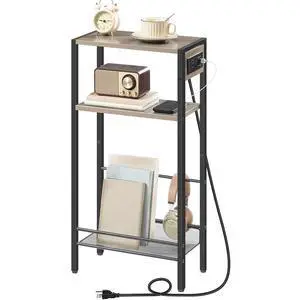 15.7" Narrow Console Table with Charging Station, 3 Tier Entryway Table for Small Space, Behind Couch Table, Sofa Table, for Entryway, Hallway, Living Room, Greige and Black BG42UXG01 15.7" Narrow Console Table with Charging Station, 3 Tier Entryway Table for Small Space, Behind Couch Table, Sofa Table, for Entryway, Hallway, Living Room, Greige and Black BG42UXG01