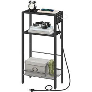 15.7" Narrow Console Table with Charging Station, 3 Tier Entryway Table for Small Space, Behind Couch Table, Sofa Table, for Entryway, Hallway, Living Room, Black BB42UXG01 15.7" Narrow Console Table with Charging Station, 3 Tier Entryway Table for Small Space, Behind Couch Table, Sofa Table, for Entryway, Hallway, Living Room, Black BB42UXG01
