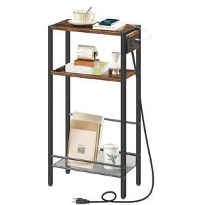 15.7" Narrow Console Table with Charging Station, 3 Tier Entryway Table for Small Space, Behind Couch Table, Sofa Table, for Entryway, Hallway, Living Room, Rustic Brown and Black BF42UXG01 15.7" Narrow Console Table with Charging Station, 3 Tier Entryway Table for Small Space, Behind Couch Table, Sofa Table, for Entryway, Hallway, Living Room, Rustic Brown and Black BF42UXG01
