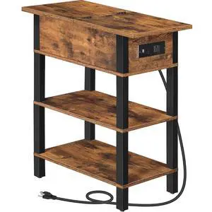 End Table with Charging Station, Flip Top Side Table with USB Ports, Narrow Nightstand Bedside Tables with Storage Shelves, for Small Space, Living Room, Rustic Brown and Black BF141UBZ01 End Table with Charging Station, Flip Top Side Table with USB Ports, Narrow Nightstand Bedside Tables with Storage Shelves, for Small Space, Living Room, Rustic Brown and Black BF141UBZ01