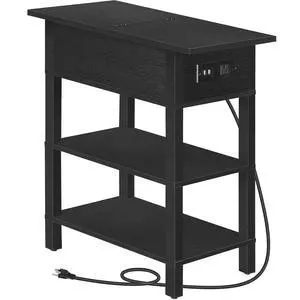 End Table with Charging Station, Flip Top Side Table with USB Ports, Narrow Nightstand Bedside Tables with Storage Shelves, for Small Space, Living Room, Black BK141UBZ01 End Table with Charging Station, Flip Top Side Table with USB Ports, Narrow Nightstand Bedside Tables with Storage Shelves, for Small Space, Living Room, Black BK141UBZ01