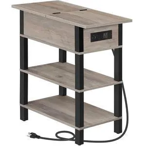 End Table with Charging Station, Flip Top Side Table with USB Ports, Narrow Nightstand Bedside Tables with Storage Shelves, for Small Space, Living Room,Greige and Black BG141UBZ01 End Table with Charging Station, Flip Top Side Table with USB Ports, Narrow Nightstand Bedside Tables with Storage Shelves, for Small Space, Living Room,Greige and Black BG141UBZ01