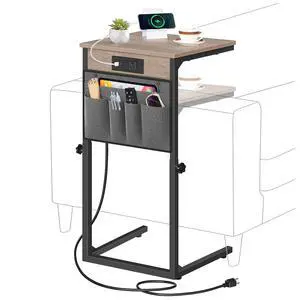 C Shaped End Table with Charging Station, 30 Adjustable Height Sofa Side Table with Storage Pocket, Slide Under Couch Table for Sofa Arm Tray, for Living Room, Bedroom, Greige BG77USF01 C Shaped End Table with Charging Station, 30 Adjustable Height Sofa Side Table with Storage Pocket, Slide Under Couch Table for Sofa Arm Tray, for Living Room, Bedroom, Greige BG77USF01