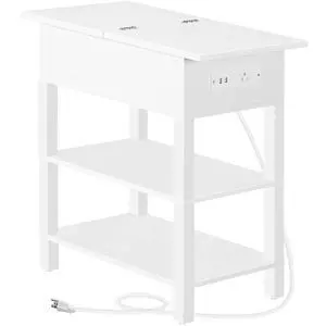End Table with Charging Station, Flip Top Side Table with USB Ports, Narrow Nightstand Bedside Tables with Storage Shelves, for Small Space, Living Room, White WT141UBZ01 End Table with Charging Station, Flip Top Side Table with USB Ports, Narrow Nightstand Bedside Tables with Storage Shelves, for Small Space, Living Room, White WT141UBZ01