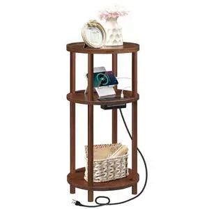 Small Round Side Table with Charging Station, 3-Tier Round Bamboo End Table, Compact Sofa Bedside Table for Small Space, Easy Assembly, for Living Room, Bedroom, Apartment, Mocha MA152UBZ01 Small Round Side Table with Charging Station, 3-Tier Round Bamboo End Table, Compact Sofa Bedside Table for Small Space, Easy Assembly, for Living Room, Bedroom, Apartment, Mocha MA152UBZ01