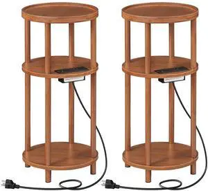 Set of 2 Small Round Side Tables with Charging Station, 3-Tier Round Bamboo End Tables, Easy Assembly, for Living Room, Bedroom, Apartment, Walnut WL152UBZP201 Set of 2 Small Round Side Tables with Charging Station, 3-Tier Round Bamboo End Tables, Easy Assembly, for Living Room, Bedroom, Apartment, Walnut WL152UBZP201