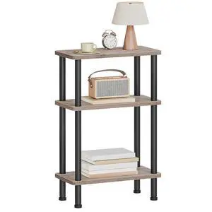 Narrow Side Table, 3-Tier Slim End Table No Tools Needed, Twist-On Assembly, Skinny Nightstand Sofa Storage Shelf for Living Room, Bedroom, Study, Greige and Black BG246BZ01 Narrow Side Table, 3-Tier Slim End Table No Tools Needed, Twist-On Assembly, Skinny Nightstand Sofa Storage Shelf for Living Room, Bedroom, Study, Greige and Black BG246BZ01
