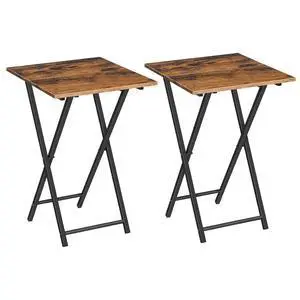 Folding TV Tray Tables, Set of 2 Wooden TV Trays Side Tables, Portable Sofa Snack Table, Industrial End Table for Small Spaces, Easy to Install and Fold, Rustic Brown and Black BF27BZP201 Folding TV Tray Tables, Set of 2 Wooden TV Trays Side Tables, Portable Sofa Snack Table, Industrial End Table for Small Spaces, Easy to Install and Fold, Rustic Brown and Black BF27BZP201