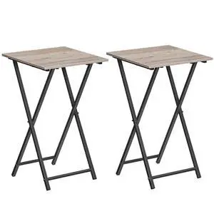 Folding TV Tray Table, Set of 2 Wooden TV Tray, Portable Sofa Side Snack Table, Industrial Desk for Small Spaces, Space-Saving, Easy to Install and Fold, Greige and Black BG27BZP201 Folding TV Tray Table, Set of 2 Wooden TV Tray, Portable Sofa Side Snack Table, Industrial Desk for Small Spaces, Space-Saving, Easy to Install and Fold, Greige and Black BG27BZP201