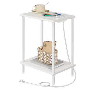 Side Table with Charging Station, End Table with USB Port and Outlets, Nightstand with 2-Layer Storage Shelves for Small Spaces, Living Room, Bedroom, White WW09UBZ01 Side Table with Charging Station, End Table with USB Port and Outlets, Nightstand with 2-Layer Storage Shelves for Small Spaces, Living Room, Bedroom, White WW09UBZ01