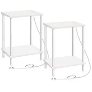 Side Table with Charging Station, Set of 2 End Tables with USB Port and Outlets, Nightstand with 2-Layer Storage Shelves for Small Spaces, Living Room, Bedroom, White WW09UBZP201 Side Table with Charging Station, Set of 2 End Tables with USB Port and Outlets, Nightstand with 2-Layer Storage Shelves for Small Spaces, Living Room, Bedroom, White WW09UBZP201