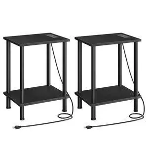 Side Table with Charging Station, Set of 2 End Tables with USB Port and Outlets, Nightstand with 2-Layer Storage Shelves for Small Spaces, Living Room, Bedroom, Black BK09UBZP201 Side Table with Charging Station, Set of 2 End Tables with USB Port and Outlets, Nightstand with 2-Layer Storage Shelves for Small Spaces, Living Room, Bedroom, Black BK09UBZP201