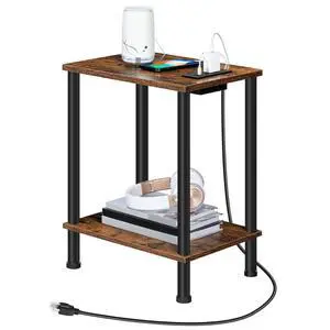 Side Table with Charging Station, Small End Table with USB Port and Outlet, Nightstand with 2-Layer Storage Shelves for Small Spaces, Living Room, Bedroom, Stable Frame, Rustic Brown BF09UBZ01 Side Table with Charging Station, Small End Table with USB Port and Outlet, Nightstand with 2-Layer Storage Shelves for Small Spaces, Living Room, Bedroom, Stable Frame, Rustic Brown BF09UBZ01