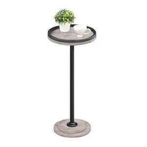 Small Round Side Table, Drink Table, Coffee Martini Table with Pedestal Accent for Small Spaces in Living Room, Bedroom, Sofa Couch, Greige and Black BG168BZ01 Small Round Side Table, Drink Table, Coffee Martini Table with Pedestal Accent for Small Spaces in Living Room, Bedroom, Sofa Couch, Greige and Black BG168BZ01
