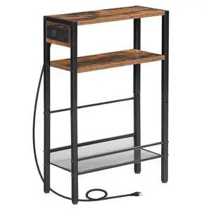 Small Narrow Side Table with Charging Station, Skinny End Table for Small Spaces, Slim Nightstand with USB Ports Outlet, Sofa Beside Table with Storage Shelf, Rustic Brown and Black BF102UBZ01 Small Narrow Side Table with Charging Station, Skinny End Table for Small Spaces, Slim Nightstand with USB Ports Outlet, Sofa Beside Table with Storage Shelf, Rustic Brown and Black BF102UBZ01