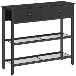 29.5" Narrow Console Table with 2 Fabric Drawers, Sofa Table, Small Entryway Table with 3-Tier Storage Shelves, Behind Couch Table, for Living Room, Hallway, Black BB72XG01 29.5" Narrow Console Table with 2 Fabric Drawers, Sofa Table, Small Entryway Table with 3-Tier Storage Shelves, Behind Couch Table, for Living Room, Hallway, Black BB72XG01