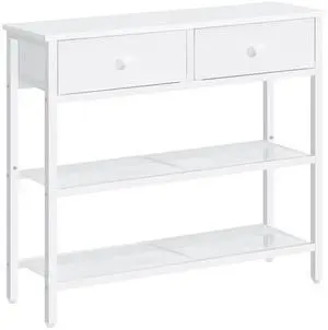 29.5" Narrow Console Table with 2 Fabric Drawers, Sofa Table, Small Entryway Table with 3-Tier Storage Shelves, Behind Couch Table, for Living Room, Hallway, White WW72XG01G1 29.5" Narrow Console Table with 2 Fabric Drawers, Sofa Table, Small Entryway Table with 3-Tier Storage Shelves, Behind Couch Table, for Living Room, Hallway, White WW72XG01G1
