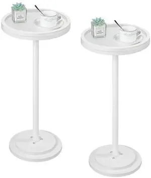 Small Round Side Tables, Set of 2, Drink Tables, Coffee Martini Tables with Pedestal Accent for Small Spaces in Living Room, Bedroom, Sofa Couch, White WW168BZP201 Small Round Side Tables, Set of 2, Drink Tables, Coffee Martini Tables with Pedestal Accent for Small Spaces in Living Room, Bedroom, Sofa Couch, White WW168BZP201